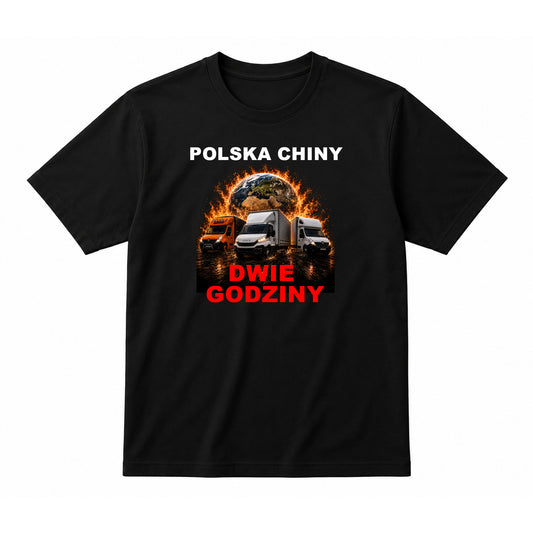 Koszulka 100% Bawełna - POLSKA CHINY DWIE GODZINY